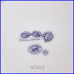 Hermes Paris Dessert Plate Chaine d'Ancre Blue Porcelain Tableware with Case