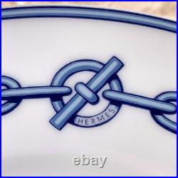 Hermes Paris Dessert Plate Chaine d'Ancre Blue Porcelain Tableware with Case