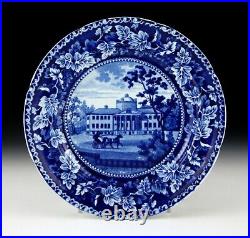 Historical Staffordshire Dark Blue Transferware Boston Hospital Plate Antique