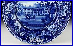 Historical Staffordshire Dark Blue Transferware Boston Hospital Plate Antique