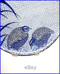 Huge 16 Sometsuke Blue & White Quail & Millet Charger Arita Japan Early 20th C