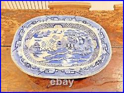 Huge Antique Victorian Meat Platter Willow Pattern Blue White Dish Plate Oxford