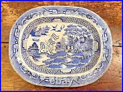 Huge Antique Victorian Meat Platter Willow Pattern Blue White Dish Plate Oxford