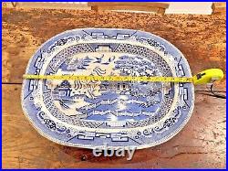 Huge Antique Victorian Meat Platter Willow Pattern Blue White Dish Plate Oxford