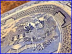 Huge Antique Victorian Meat Platter Willow Pattern Blue White Dish Plate Oxford