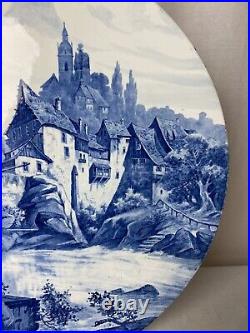 Huge Blue And White Delft Style Hand Painted Wall Charger Plaque