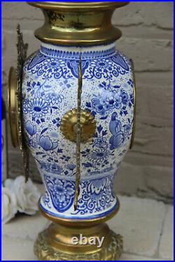 Huge DeLFT blue white pottery floral bird decor mantel clock