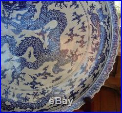 Huge Oriental Chinese Blue & White Porcelain Plate / Charger 138cm Dragons