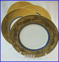 Hutschenreuther LHS 4 Dinner Plates Cobalt Heavy Gold Encrusted Rim Selb Bavaria