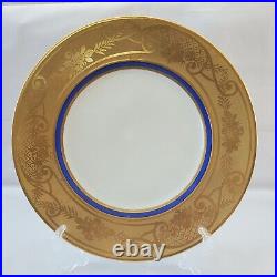 Hutschenreuther LHS 4 Dinner Plates Cobalt Heavy Gold Encrusted Rim Selb Bavaria