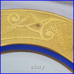 Hutschenreuther LHS 4 Dinner Plates Cobalt Heavy Gold Encrusted Rim Selb Bavaria