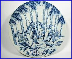 Imari Charger Plate Porcelain Hand Painted Blue White Japanese Bamboo 16 Signed