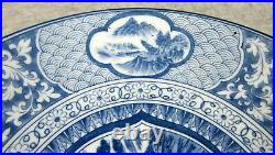 Important SIGNED Antique Japanese Blue White Scene Porcelain Imari CHARGER Plate