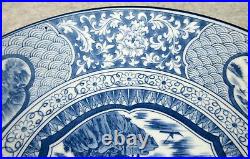 Important SIGNED Antique Japanese Blue White Scene Porcelain Imari CHARGER Plate
