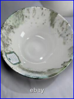 Intesa Home Blue Green Olive Aqua Splatter White Cereal Soup 6.25 Bowls Set / 6