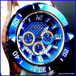 Invicta Pro Diver III 50mm Chronograph 18kt Rose Gold Plate Blue White Watch New