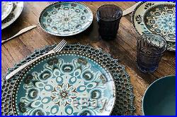 Italian Dinner Plates Porcelain Stoneware Blue White 18 Piece Dinnerware Set