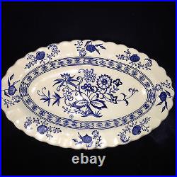 J & G Meakin Blue Nordic Oval Relish Gravy Under Plate 8 1/2 Blue Onion Swirl