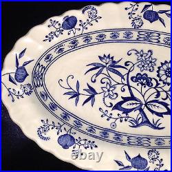 J & G Meakin Blue Nordic Oval Relish Gravy Under Plate 8 1/2 Blue Onion Swirl