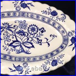 J & G Meakin Blue Nordic Oval Relish Gravy Under Plate 8 1/2 Blue Onion Swirl