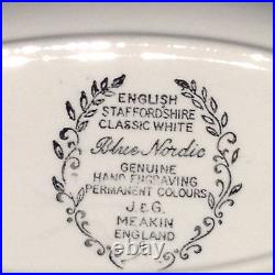 J & G Meakin Blue Nordic Oval Relish Gravy Under Plate 8 1/2 Blue Onion Swirl