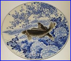Japan Porzellan Arita Fukagawa Wandteller japanese wall plate Blue & White Koi