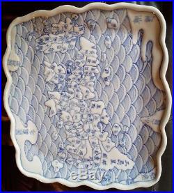 Japan Traditional Map Blue & White Porcelain Arita Imari plate Fuku kosometsuke