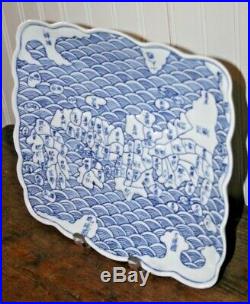 Japanese Arita Ware Blue & White Porcelain Dish Plate Map of Japan Square
