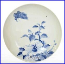 Japanese Blue & White Hirado Nabeshima Style Porcelain Plate Butterfly Flower