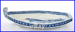 Japanese Blue & White Imari Arita Porcelain Koi Fish Boat Plate Tray Platter