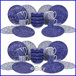 Japanese Dinner Set 32Pc Porcelain Crockery Plate Dessert Bowl Mug Blue White