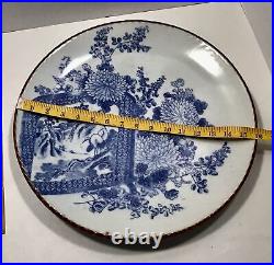 Japanese Igezara Blue & White Porcelain Charger Plate Peony Cranes 40cm Antique