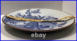 Japanese Igezara Blue & White Porcelain Charger Plate Peony Cranes 40cm Antique