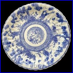 Japanese Meiji Period Antique Blue & White Stencil Ware Porcelain Plate c1880