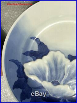 Japanese Meiji Period Signed Hirado Yaki Blue & White Porcelain Flower Plate