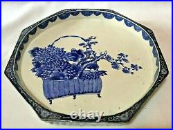 Japanese Porcelain Large Octagon Blue & White Imari Footed Low Bowl/Plate 12