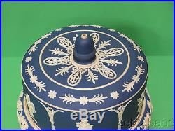 Jasperware Blue & White Cake Plate w Cover Cherub Putti