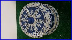 Jasperware Blue & White Cheese Dome or Cake Plate w Cover Cherub Putti