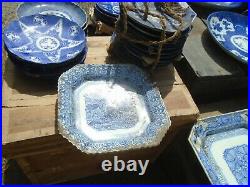 Job Lot 32 Pieces Antique Japanese Meiji Era Blue White Plates Charger Servers