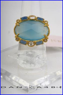 Judith Ripka Sterling Silver Gold Plate Blue Chalcedony White Topaz Ring 7