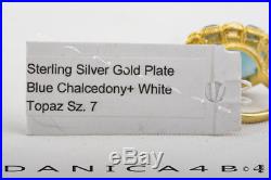 Judith Ripka Sterling Silver Gold Plate Blue Chalcedony White Topaz Ring 7