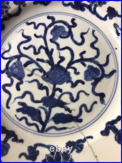 Kangxi 27cm Lotus pond Blue & White plate with rare Auspicious mark in SQUARE