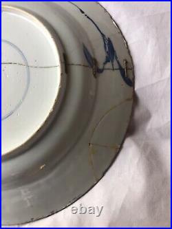 Kangxi 27cm Lotus pond Blue & White plate with rare Auspicious mark in SQUARE