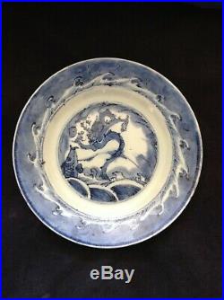 Kangxi Dragon & Carp Plate 22cm Superb blue & White porcelain