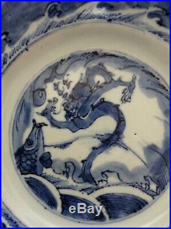 Kangxi Dragon & Carp Plate 22cm Superb blue & White porcelain