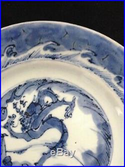 Kangxi Dragon & Carp Plate 22cm Superb blue & White porcelain