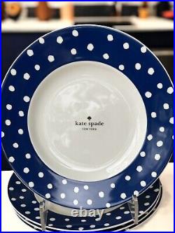 Kate Spade Lenox Primrose Drive Cobalt Blue Dots Set OF 4 Accent Salad Plates 9