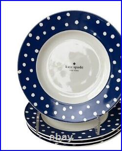 Kate Spade Lenox Primrose Drive Cobalt Blue Dots Set OF 4 Accent Salad Plates 9