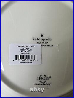 Kate Spade Lenox Primrose Drive Cobalt Blue Dots Set OF 4 Accent Salad Plates 9