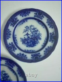 LOT(3) Antique 19th Century Davenport Flow Blue Amoy Pattern Dessert Plates